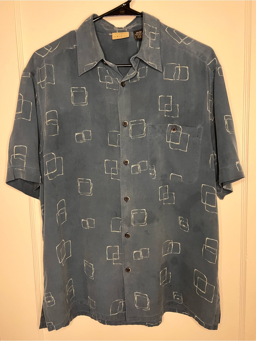 Axist Silk Short Sleeve Button-Down Shirt with Graphic Square Print